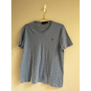 Polo Ralph Lauren Mens Custom Slim Fit V-Neck T-Shirt Heather Blue Large